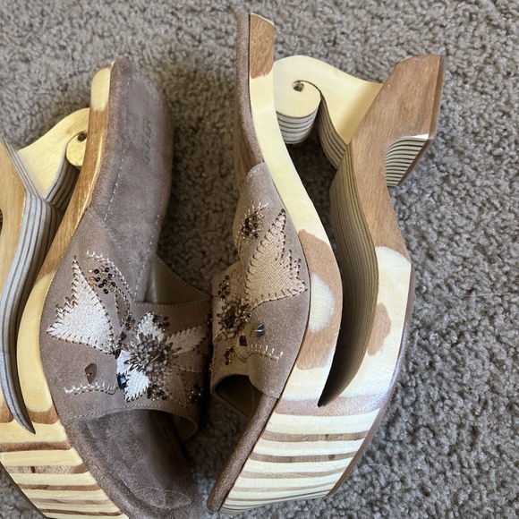 Vintage Splash Wood Cutout Wooden Platform Sandals Size 9 - Picture 8 of 11